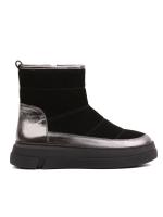 Black Suede and Silver Detailed Real Leather Women's Boots