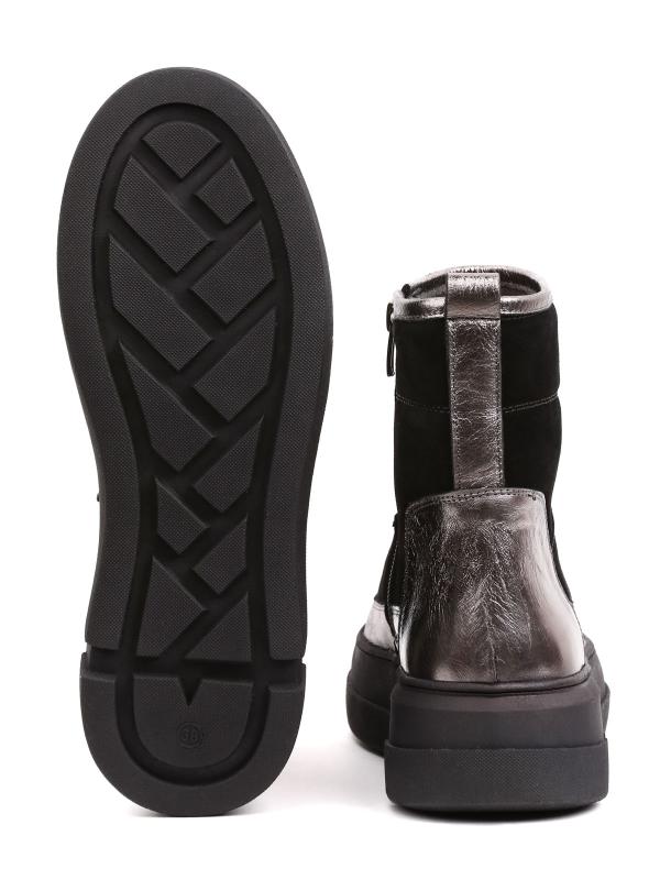 Black Suede and Silver Detailed Real Leather Women's Boots