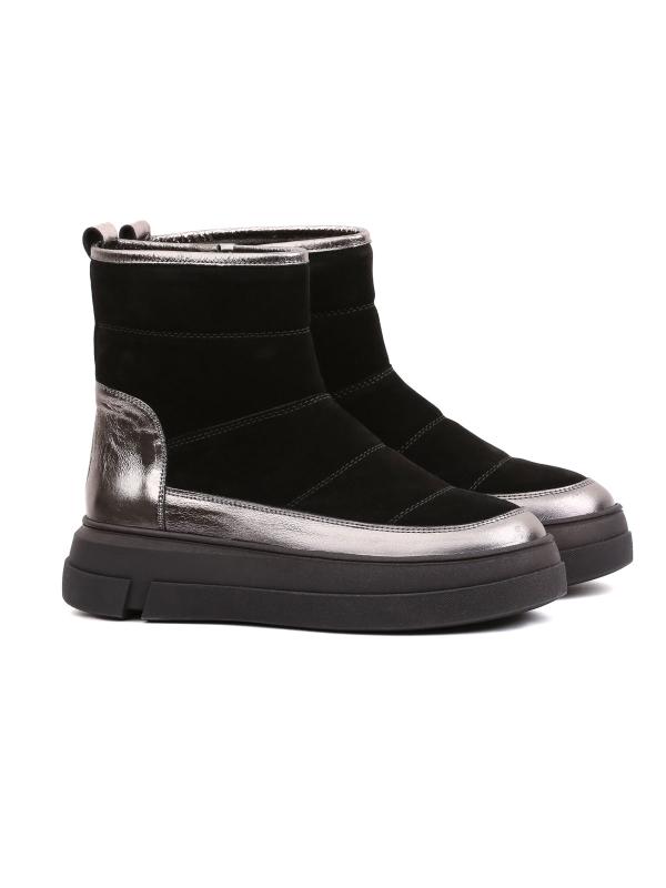 Black Suede and Silver Detailed Real Leather Women's Boots