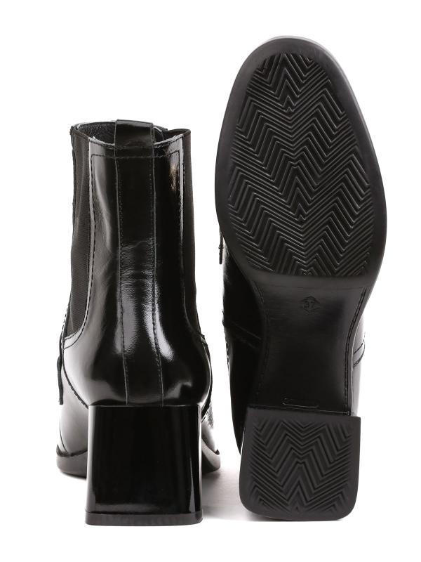 Black Natural Leather Women's Boots with Gold Chain Accessory - Block Heel