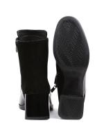 Black Natural Leather and Suede Combination Lace-Up Women's Boots with Patent Leather Toe Detail