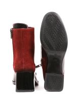 Женские ботильоны на каблуке из комбинации красной замши и лаковой кожи