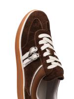 Natural Leather Brown - Women's Sneakers with Heart Buckle and Platform Sole