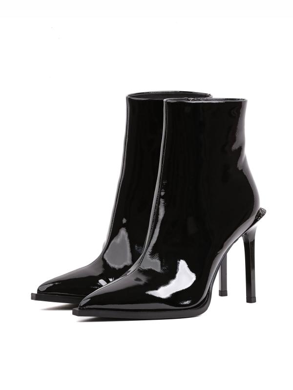 Black Patent Genuine Leather 10 cm Stiletto Booties