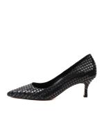 Black Geometric Patterned Genuine Leather Stilettos - 6 cm