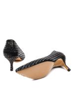 Black Geometric Patterned Genuine Leather Stilettos - 6 cm