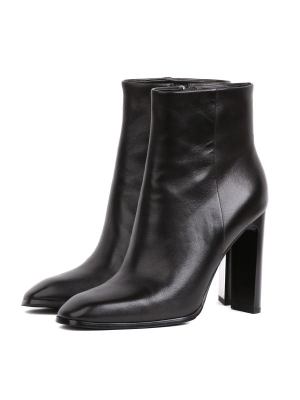Genuine Leather Block Heel Black Women's Boots
