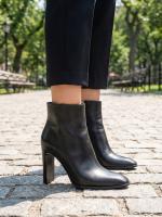 Genuine Leather Block Heel Black Women's Boots