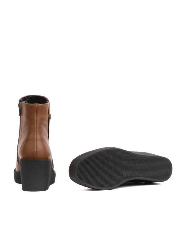 Natural Leather Wedge Heel Brown Women's Boots