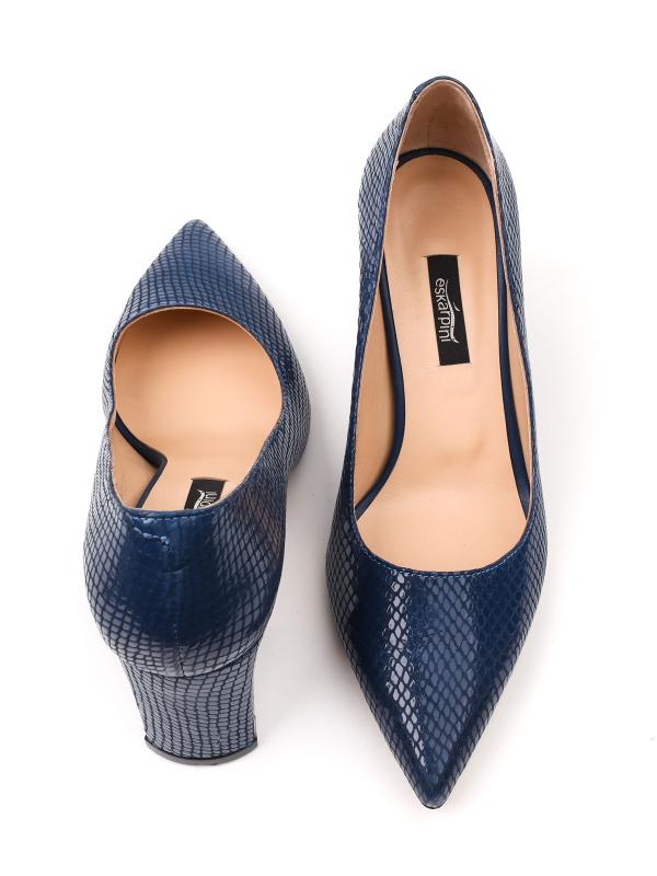 Natural Leather Snake Pattern Block Heel Women's Shoes (7 cm)