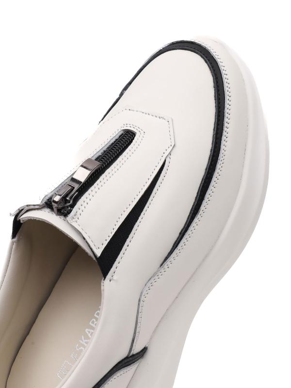 Natural Leather Front Zipper Women's Sneakers