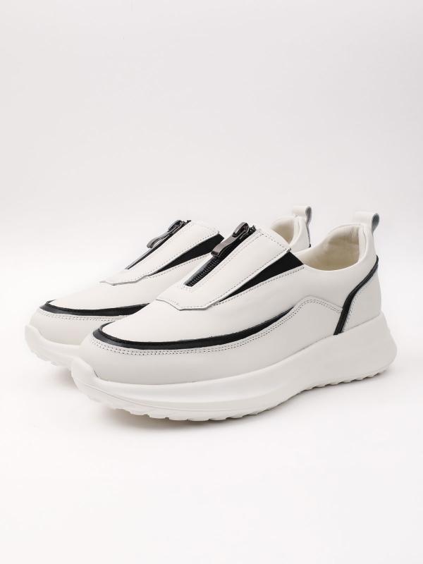 Natural Leather Front Zipper Women's Sneakers