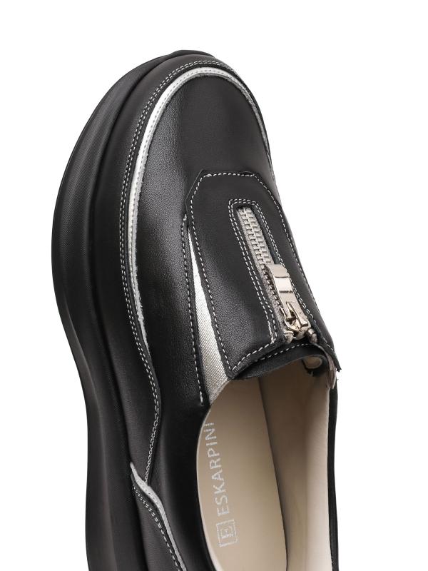 Natural Leather Front Zipper Women's Sneakers