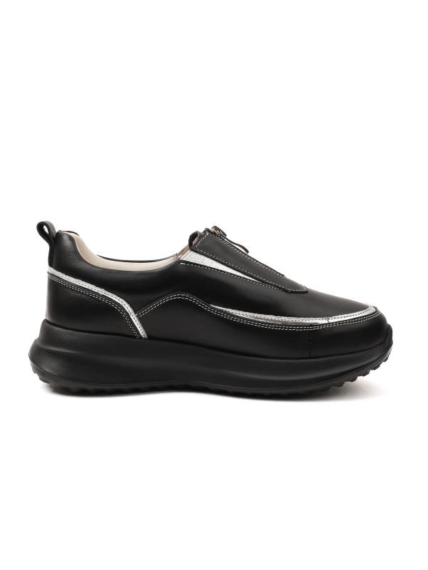 Natural Leather Front Zipper Women's Sneakers