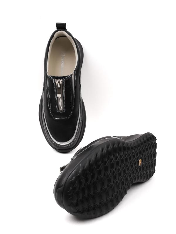 Natural Leather Front Zipper Women's Sneakers