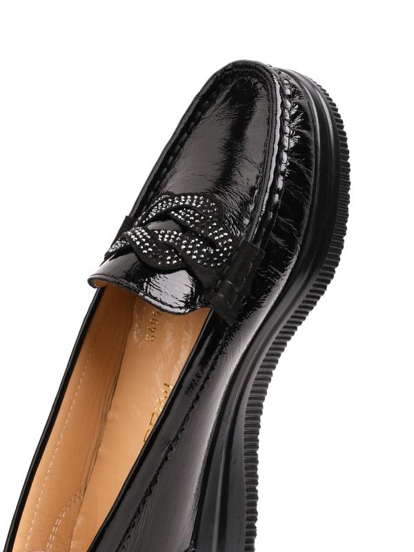 Genuine Patent Leather Stone Embellished Platform Casual Shoes