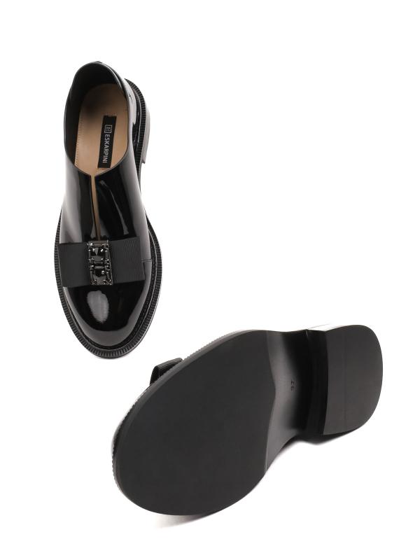 Qadın Həqiqi Dəri Laklı Loafer – Parlaq Daşlı Bantlı Model