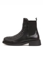 Real Leather Woven Pattern Black Chelsea Boots