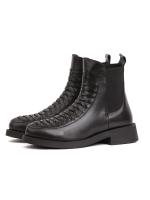 Real Leather Woven Pattern Black Chelsea Boots