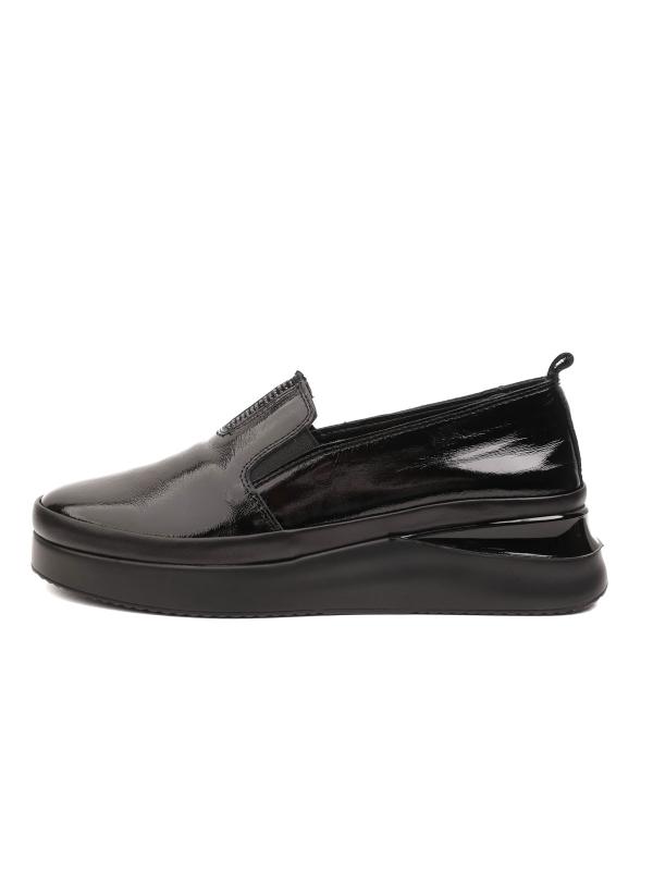Natural Dəri Qara Laklı Platforma Slip-on