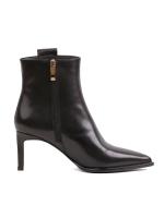 Gold Detailed Black Genuine Leather Heeled Ankle Boots