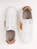 Map Pattern Real Leather Women's Sneakers Beyaz