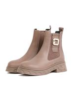 Mink Colored Genuine Leather Women's Chelsea Boots with Gold Accessory