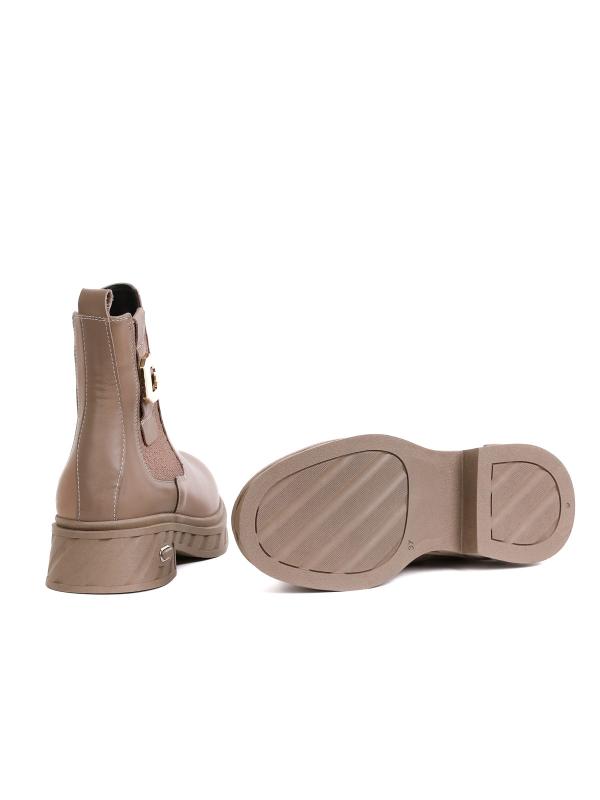 Mink Colored Genuine Leather Women's Chelsea Boots with Gold Accessory