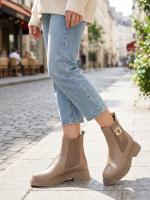 Mink Colored Genuine Leather Women's Chelsea Boots with Gold Accessory