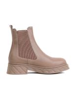 Mink Colored Genuine Leather Women's Chelsea Boots with Gold Accessory