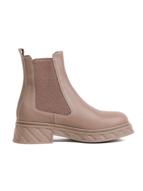 Mink Colored Genuine Leather Women's Chelsea Boots with Gold Accessory