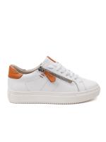Ivana Natural Leather White Side Zipper Women's Sneaker