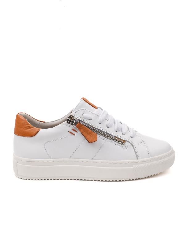 Ivana Natural Leather White Side Zipper Women's Sneaker