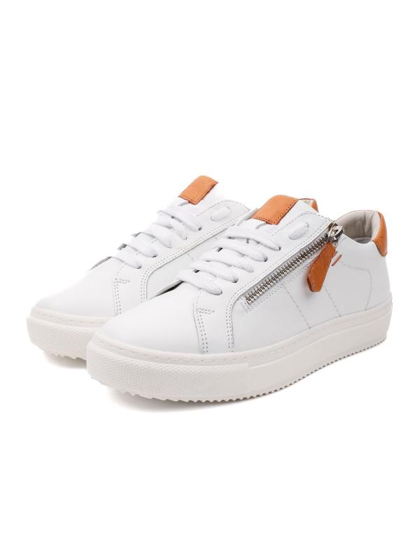 Ivana Natural Leather White Side Zipper Women's Sneaker