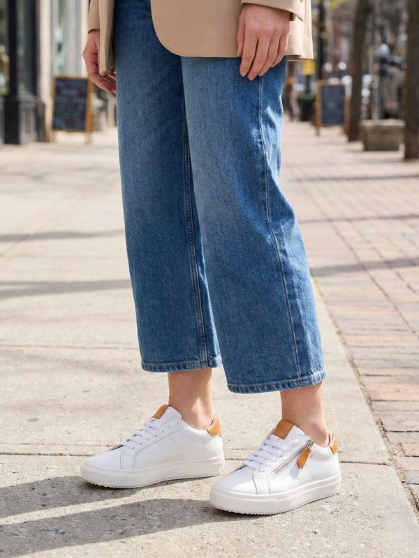 Ivana Natural Leather White Side Zipper Women's Sneaker