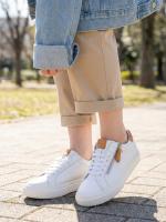 Ivana Natural Leather White Side Zipper Women's Sneaker