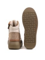 Cream-Beige Platform Women's Sneaker-Boot with Genuine Leather and Suede Details