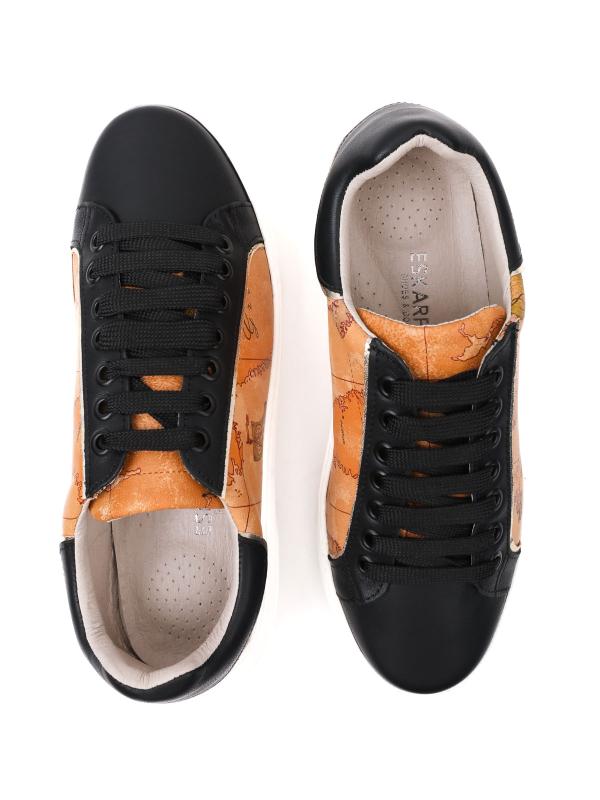 Antique Map Patterned Genuine Leather Women's Sneaker
