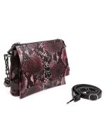 Natural Leather Snake Pattern Chain Detail Women's Shoulder Bag - Burgundy