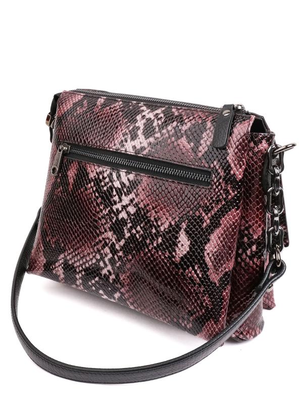 Natural Leather Snake Pattern Chain Detail Women's Shoulder Bag - Burgundy