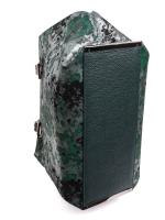 Gümüşü-Yaşıl Abstrakt Naxışlı Təbii Dəri Qadın Çantası