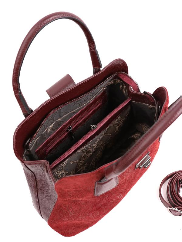 Patterned Suede Detailed Genuine Leather Women's Handbag - Bordeaux