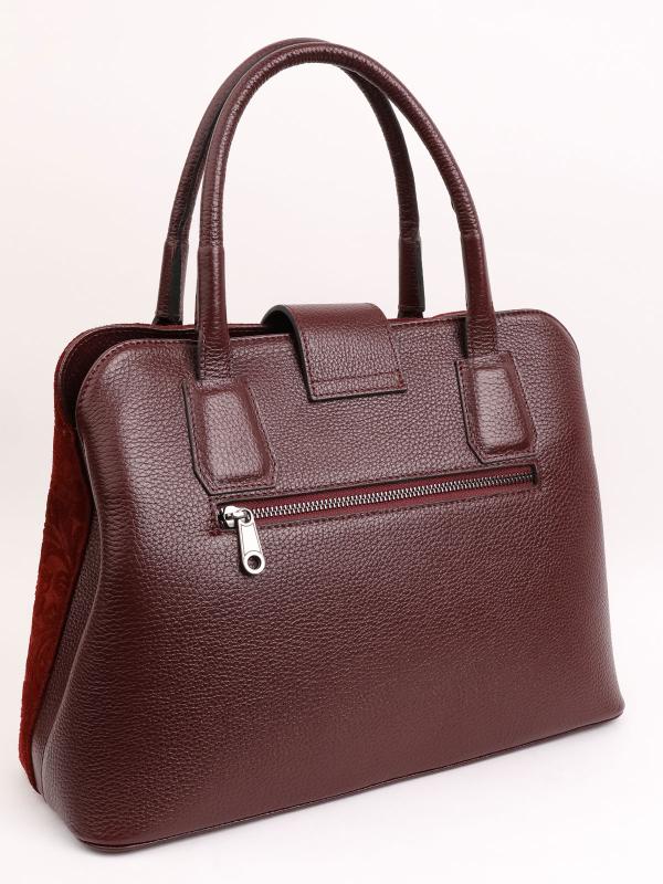 Patterned Suede Detailed Genuine Leather Women's Handbag - Bordeaux