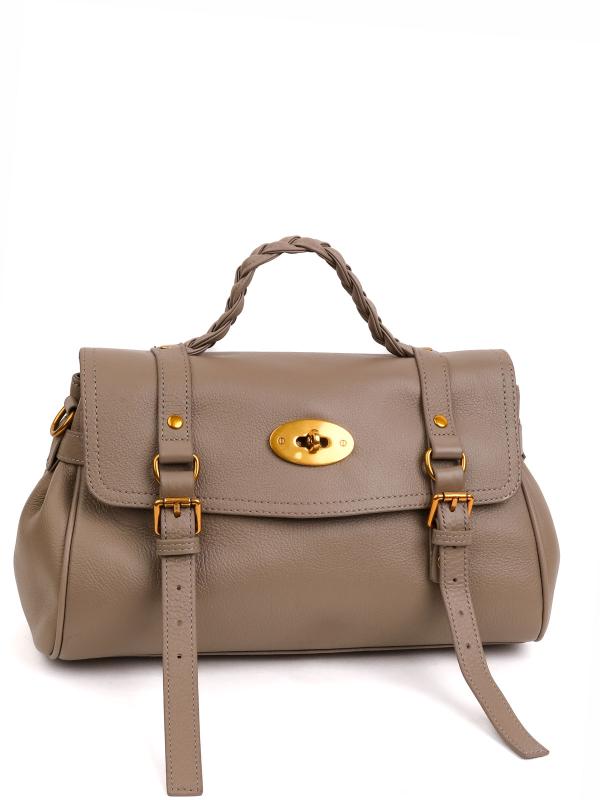 Genuine Leather Beige Women's Bag with Braided Handle