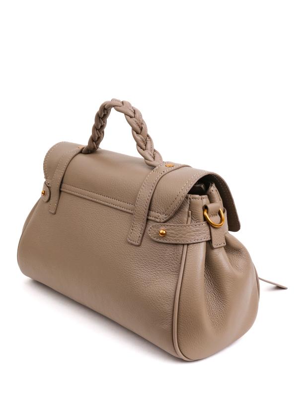 Genuine Leather Beige Women's Bag with Braided Handle