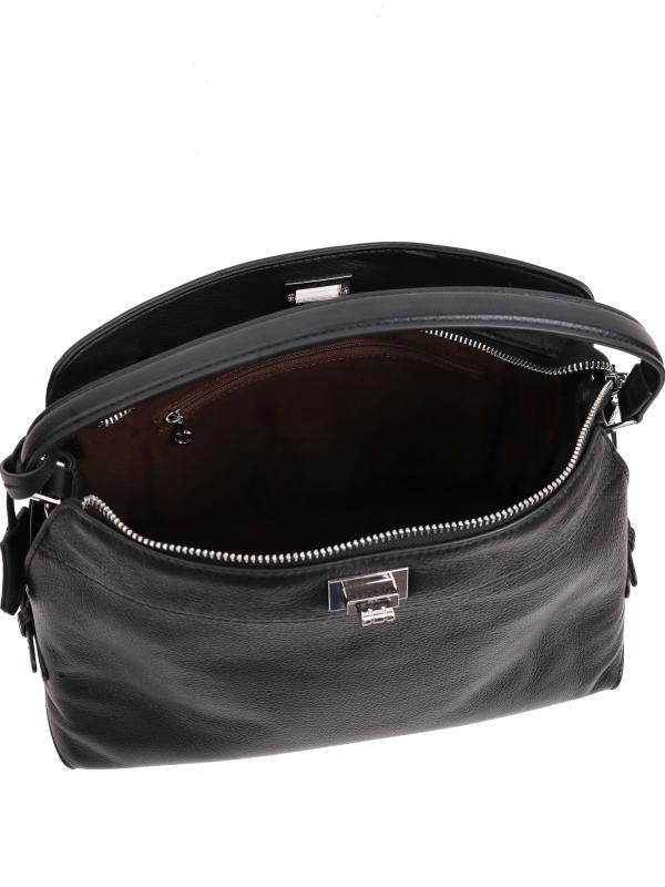 Eskarpini Premium Qara Təbii Dəri Qadın Çantası – Gümüşü Detallı və Çiyin Asqılı